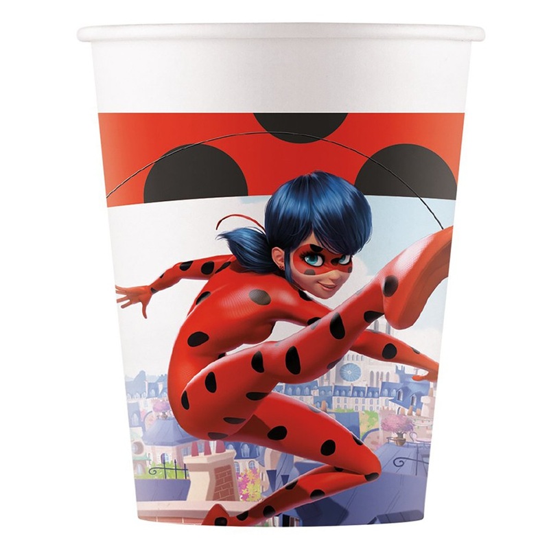 8 Miraculous Ladybug cups 200ml compostable