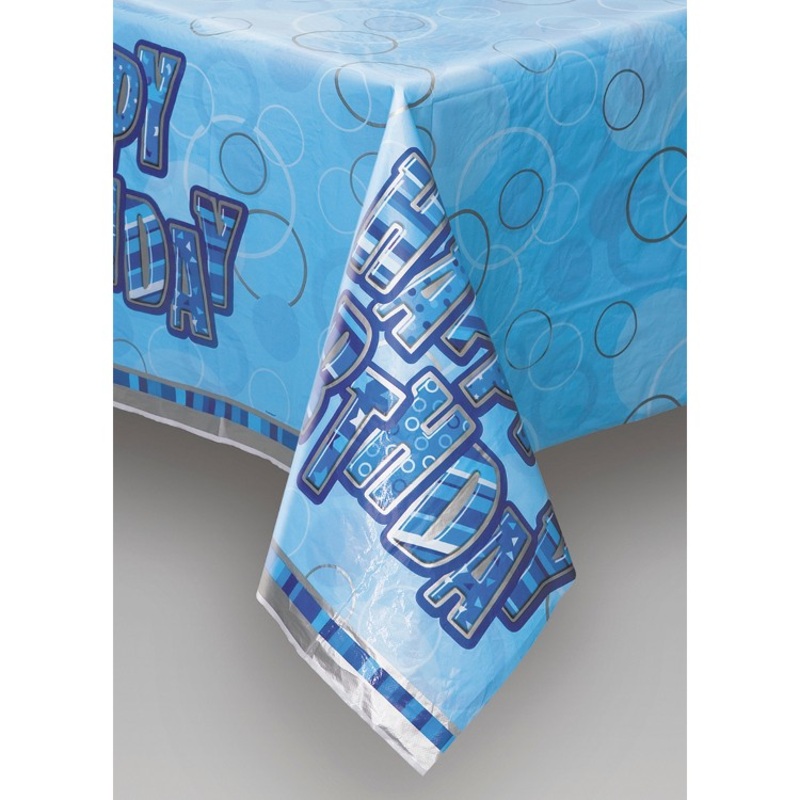 Happy Blue Sparkling Birthday tablecloth 137 x 213cm