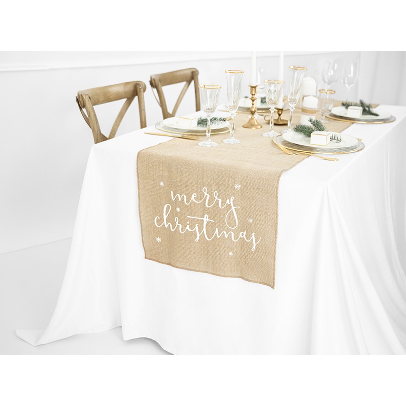 Merry Christmas jute table runner 2.5mx 50cm