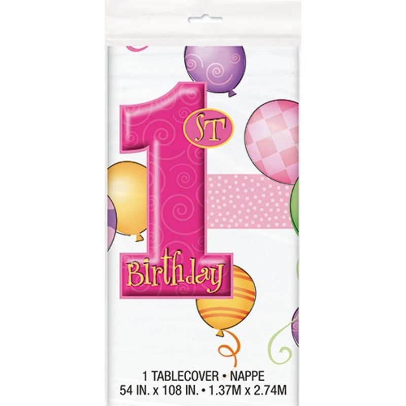Pink Balloon Birthday Party tablecloth 137 x 274cm