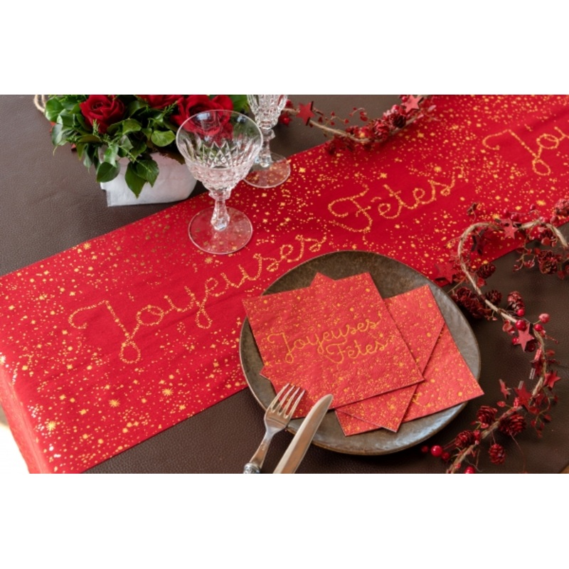 Red Joyeux Nol star table runner 28cm