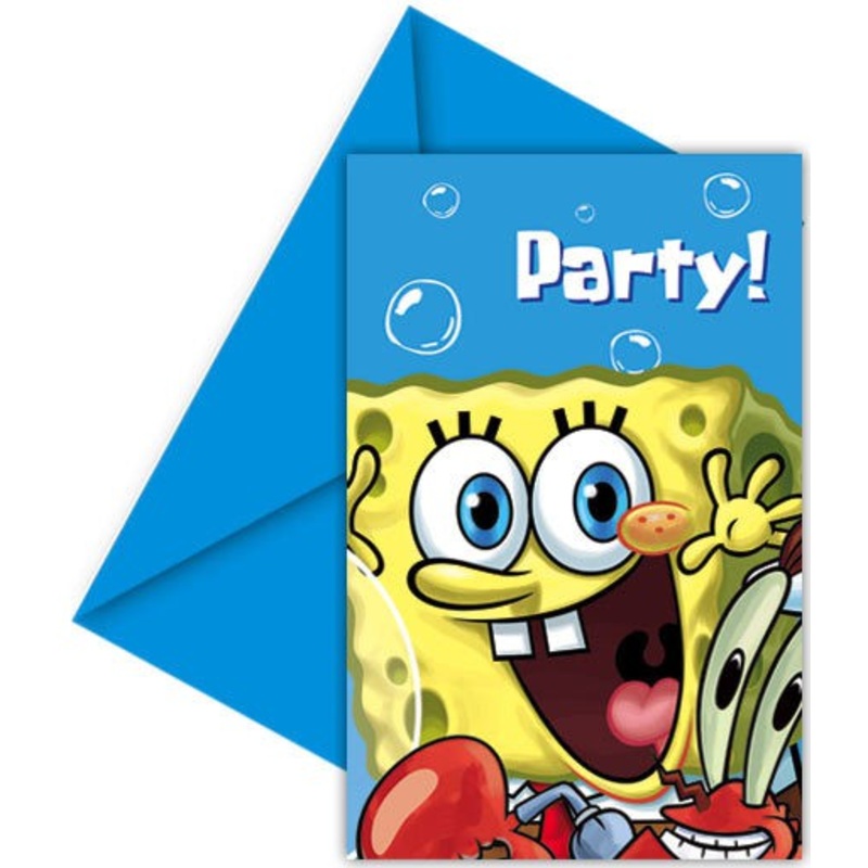 SpongeBob Fun children's birthday invitation card 6 pack