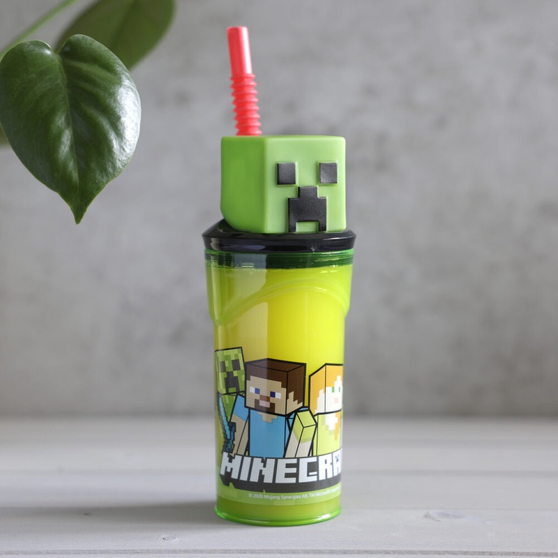 Trinkbecher MINECRAFT mit 3D Figur und Trinkhalm 360ml
