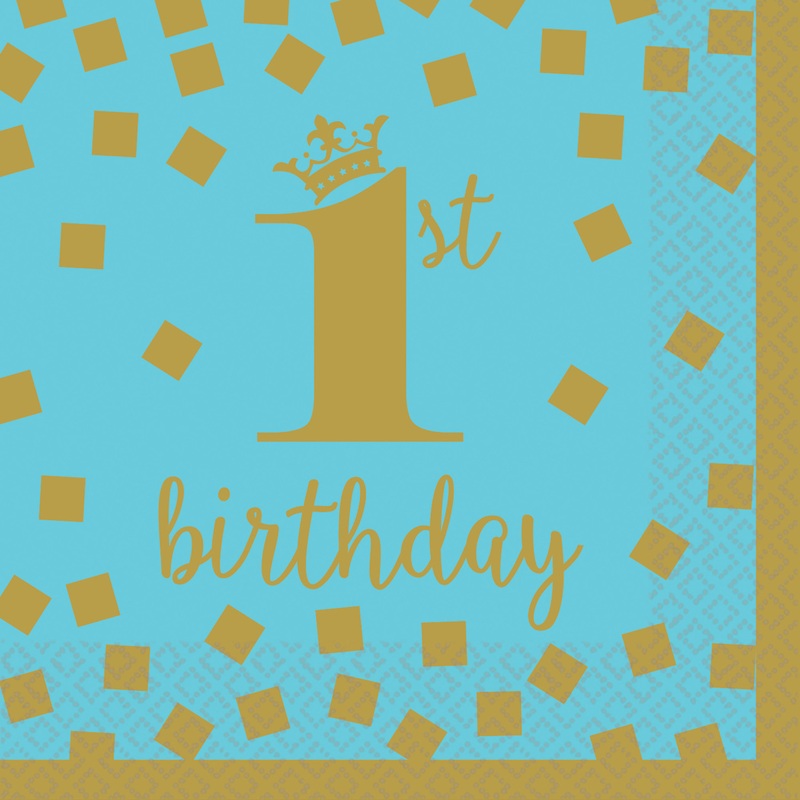 16 Bluestar 1st Birthday napkins 25cm
