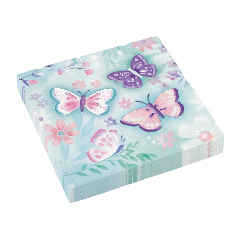 16 butterfly garden napkins 33cm