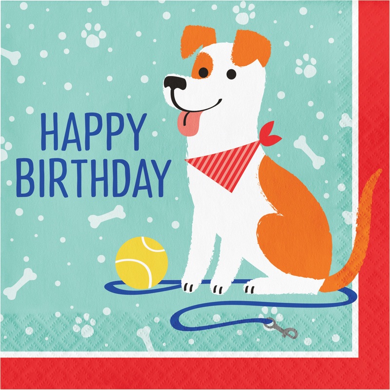 16 dog party birthday napkins 33cm
