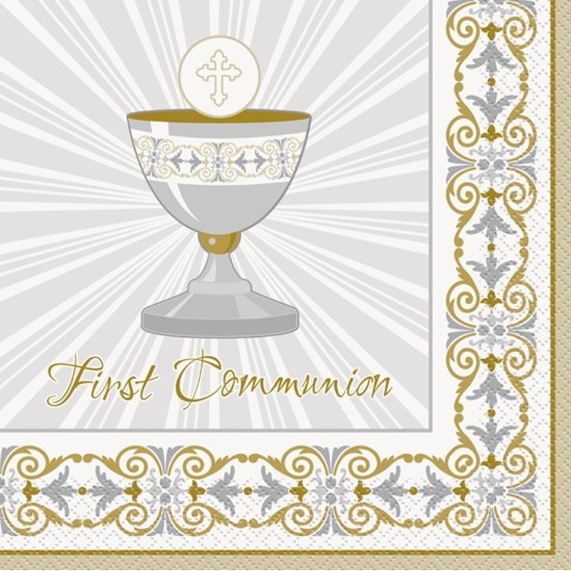 16 first communion napkins gold 33cm