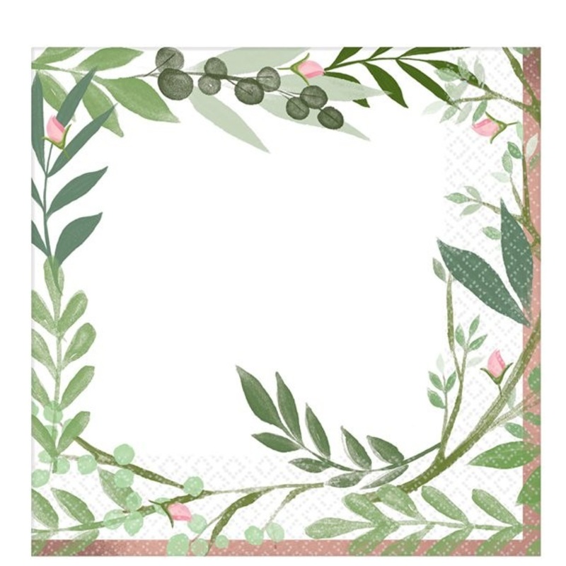 16 Green Love paper napkins 33cm