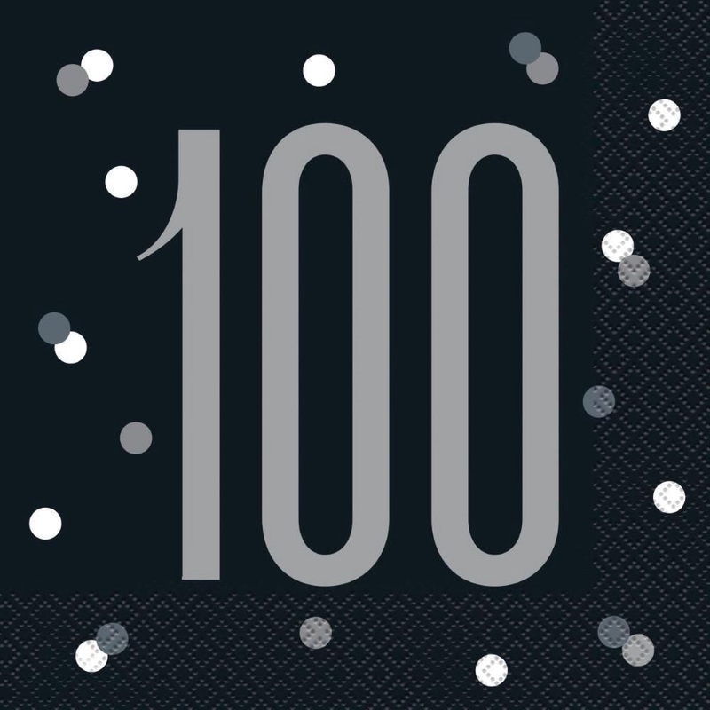 16 napkins Happy 100th Black 33cm