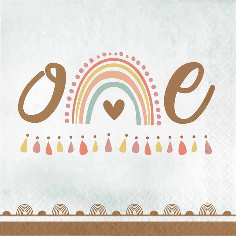 16 One Boho Rainbow Napkins 33cm