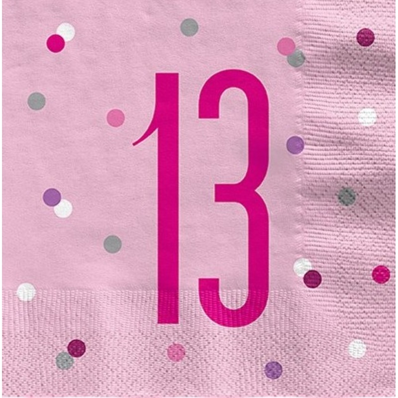 16 Pink Dots 13th Birthday napkins 33cm