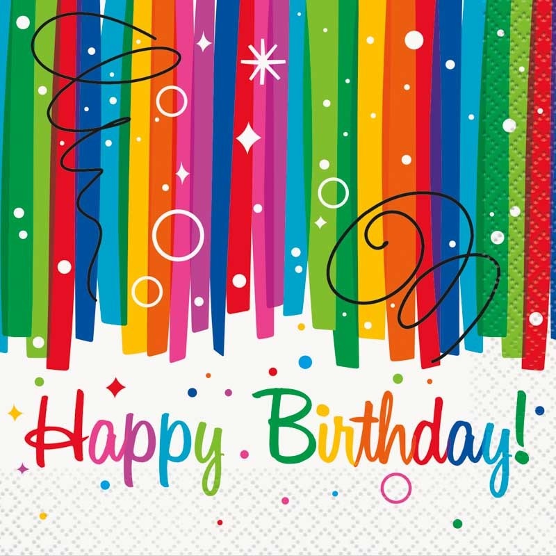 16 Rainbow Swirl Happy Birthday napkins 25cm