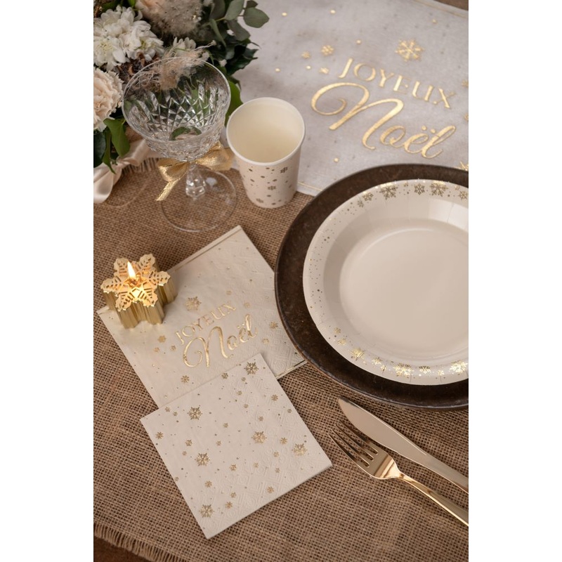 20 beige snowflake napkins 25 x 25 cm