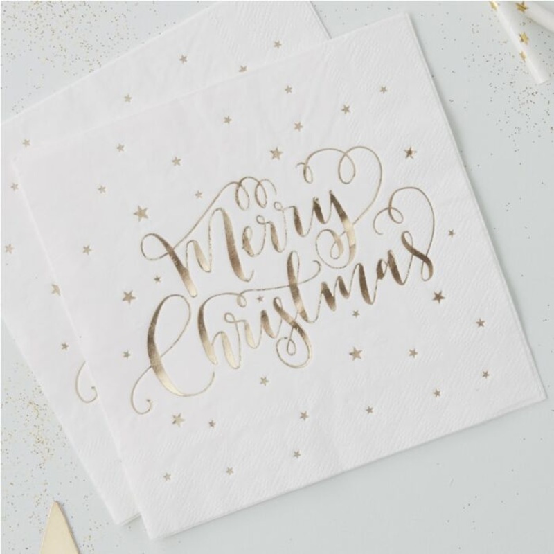 20 golden Home for Christmas napkins 33cm