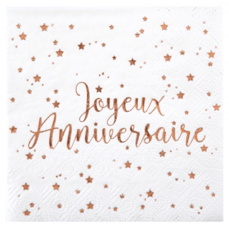20 Joyeux Anniversaire napkins rose gold 33cm