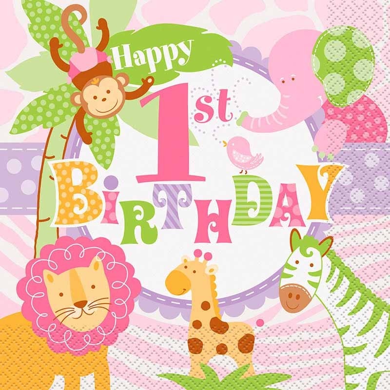 20 pink safari party napkins 33cm
