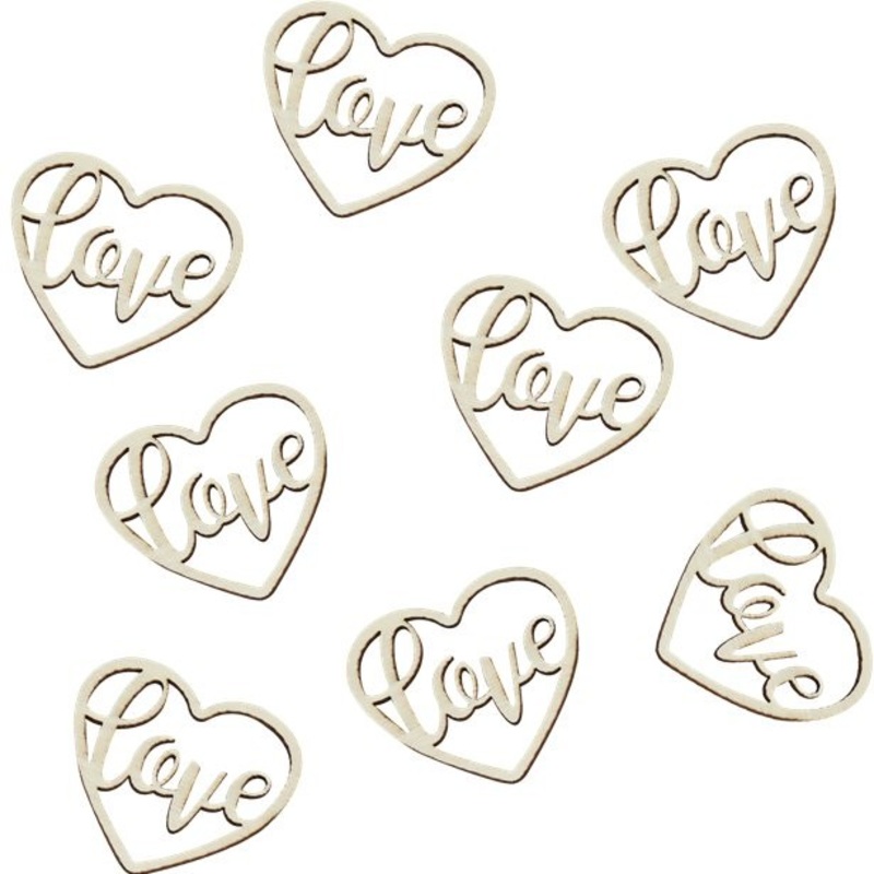 24 Love wood hearts scattered decoration