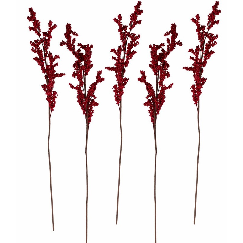 5 red berry branches 75cm