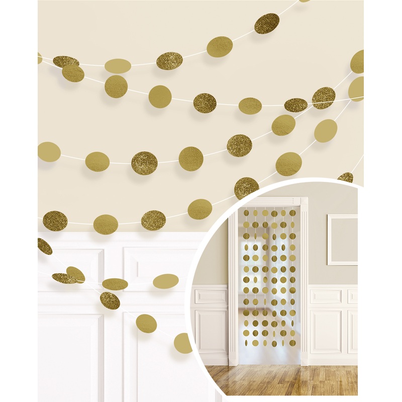 6 glitter garlands golden dots