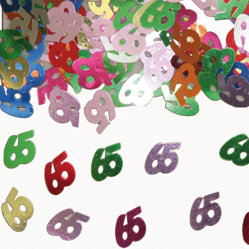 Colorful metallic sprinkle decoration for 65th birthday