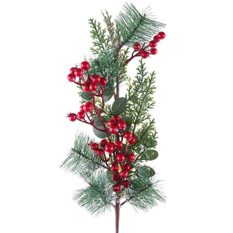 decorative branch with red berries 58cm