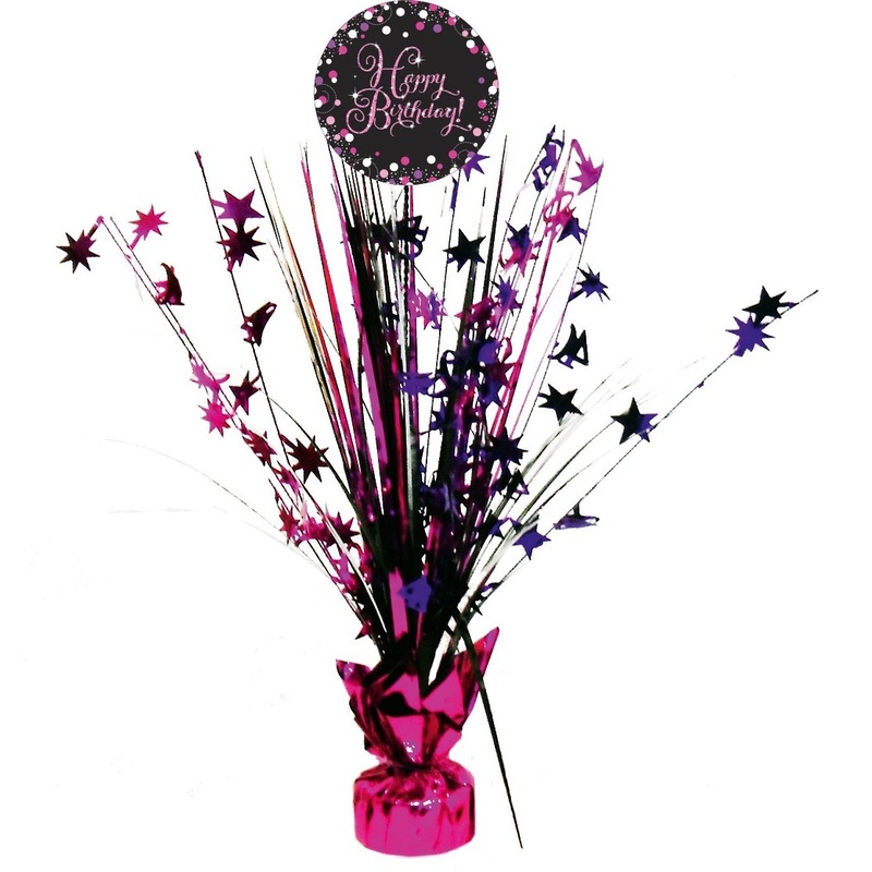 Pink Happy Birthday table fountain 46cm