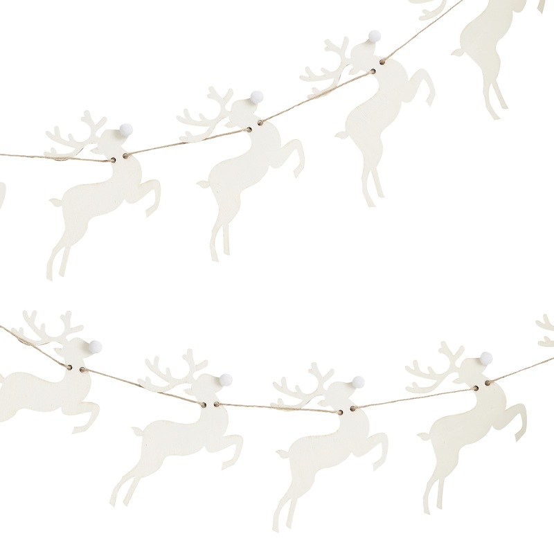 Rustic Christmas reindeer wooden garland 1.5m