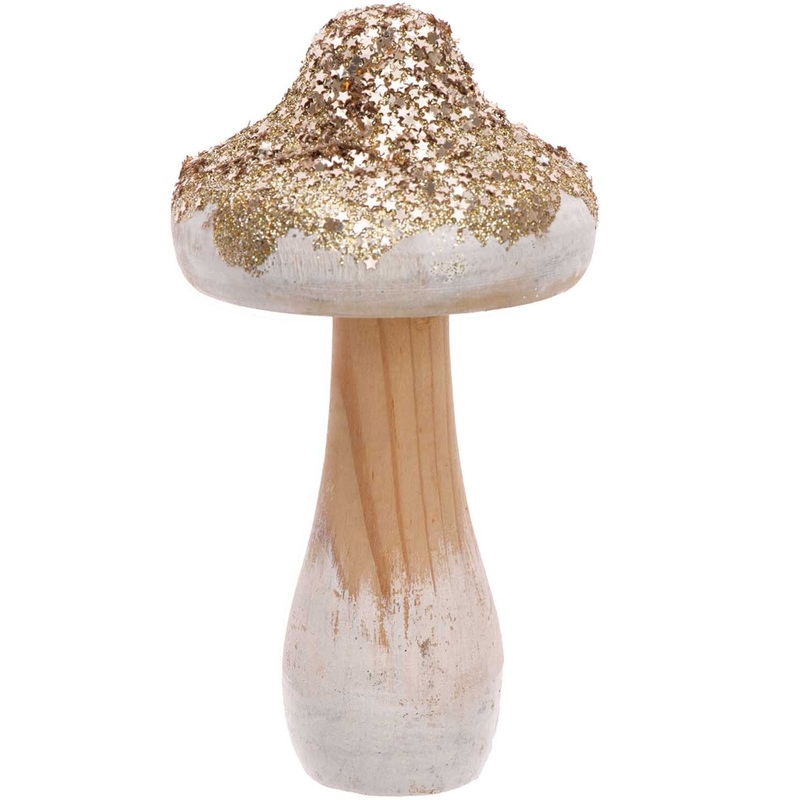 Winter mushroom decoration figure gold 7 x 14cm