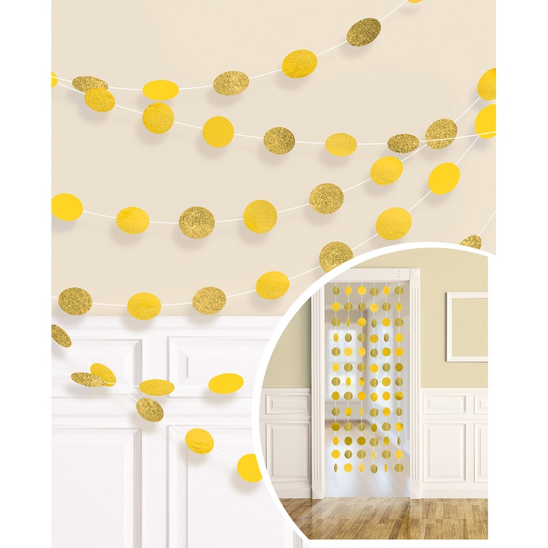 6 yellow paper garlands Sunshine glitter