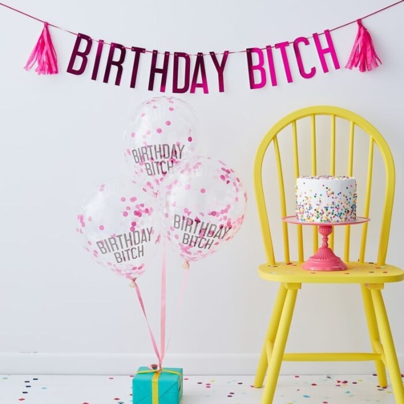 Birthday Bitch Garland 1.5m and 5 Balloons Set