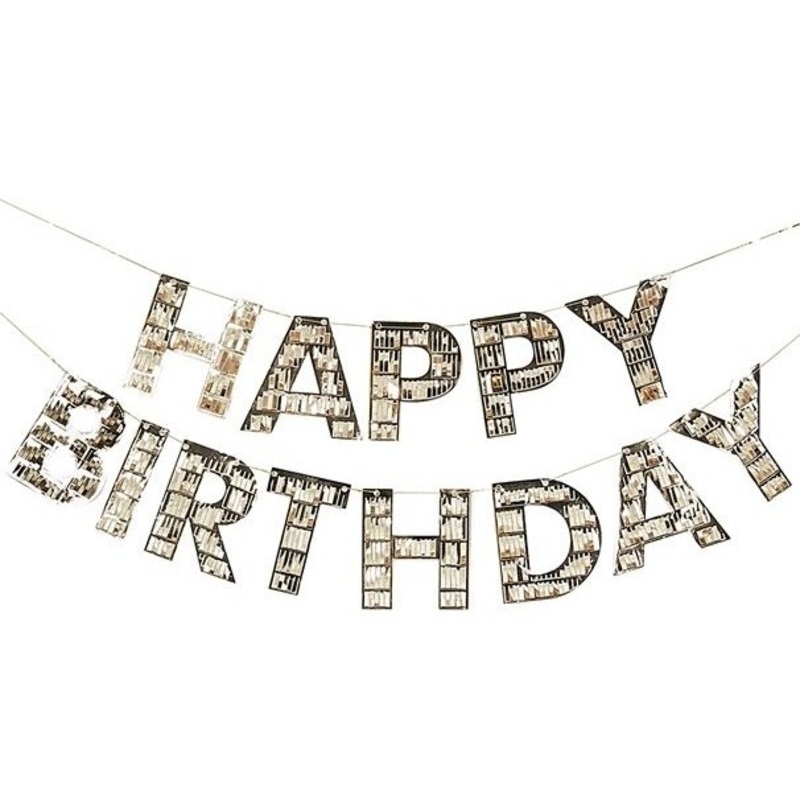 Golden Happy Birthday fringe garland