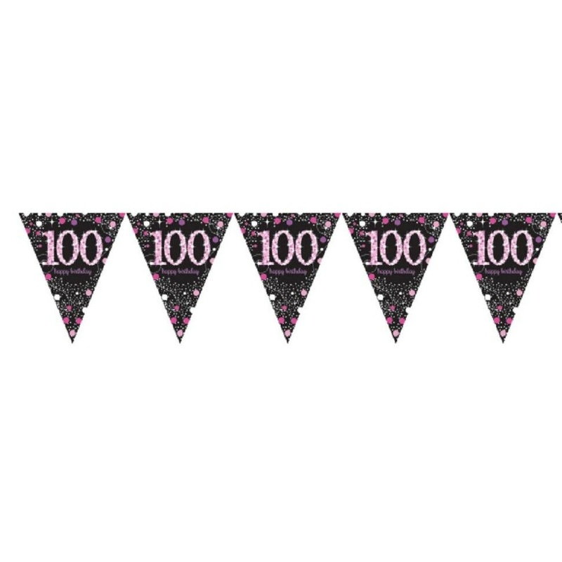 Pink 100th Birthday pennant chain 4m