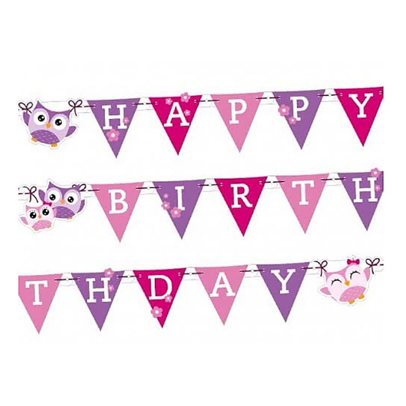 Sweet owls Happy Birthday garland 180x15cm