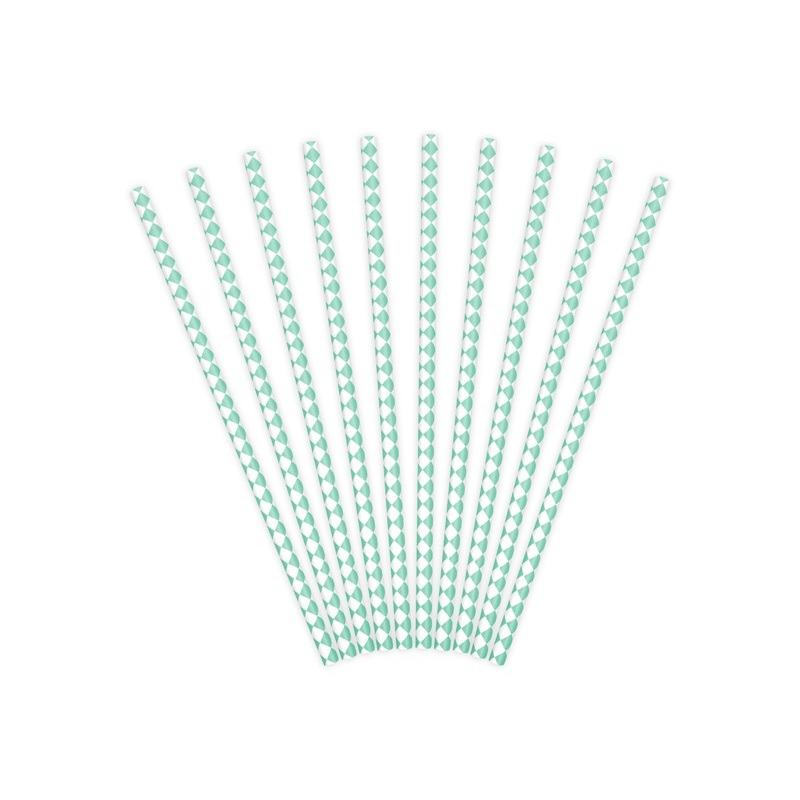 10 diamond pattern paper straws mint green 19.5cm
