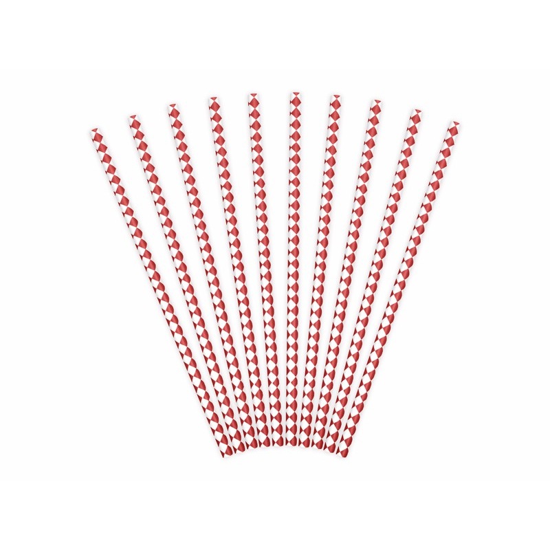 10 diamond pattern paper straws red 19.5cm