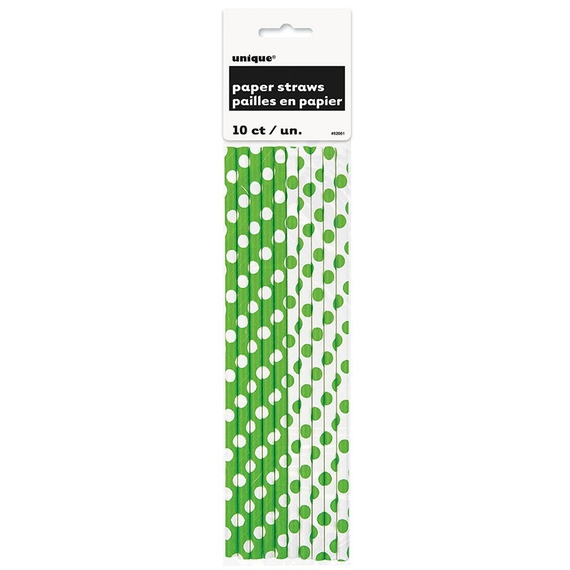 10 dotted paper straws green white