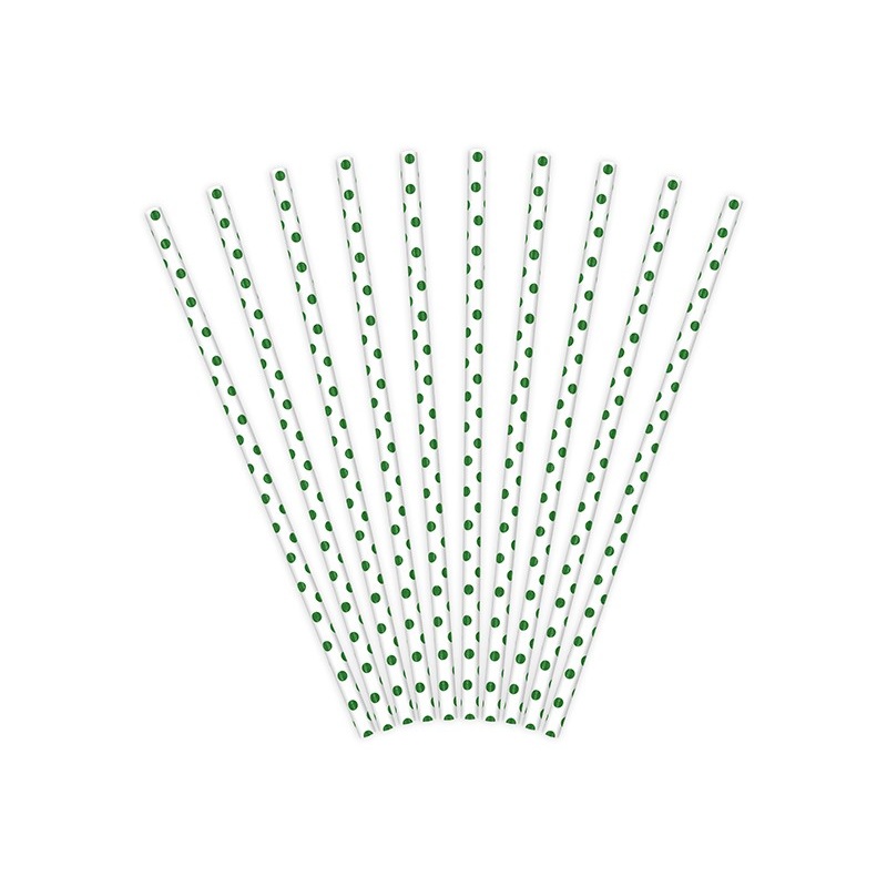 10 green dotted paper straws white 19.5cm