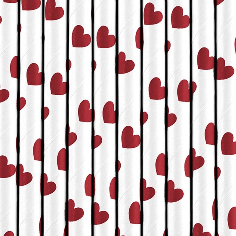 10 Red Love paper straws 19.5cm