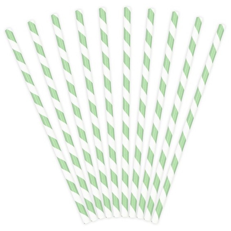 10 Striped Paper Straws Mint Green 19.5cm
