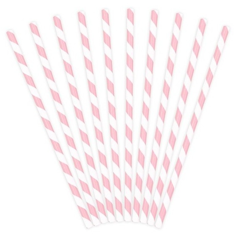 10 striped paper straws pink 19.5cm