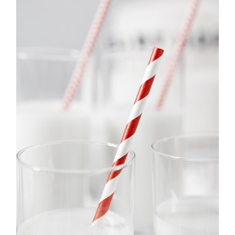 10 striped paper straws red 19.5cm