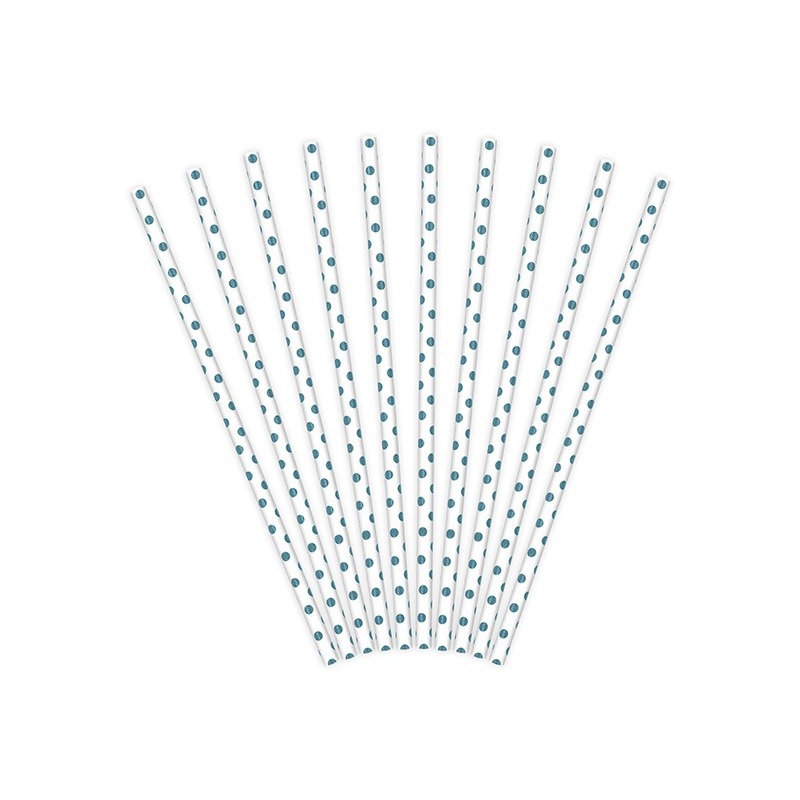 10 turquoise dotted paper straws white 19.5cm
