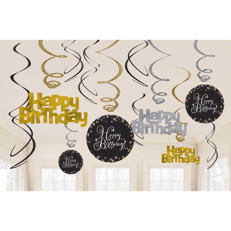 12 Happy Birthday Spiral Hangers 60cm