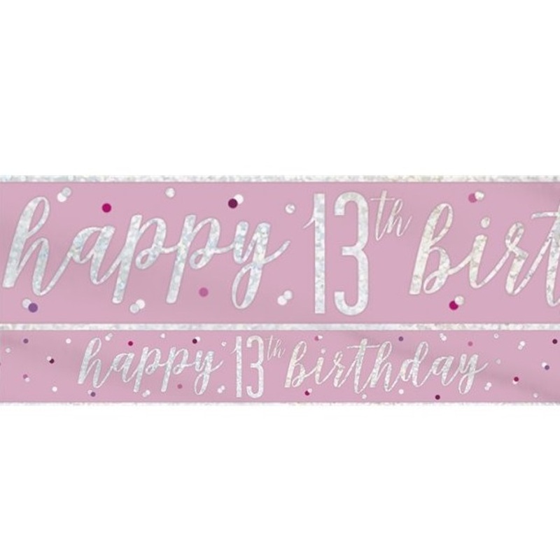 13th birthday banner pink glitter 2.75m
