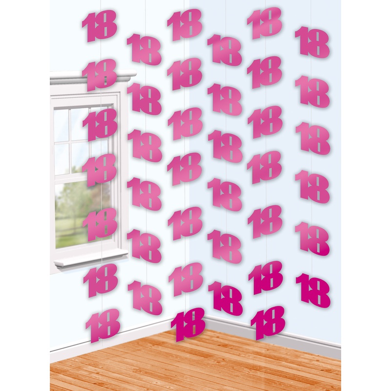 18th Celebration hanging decoration pink 210cm