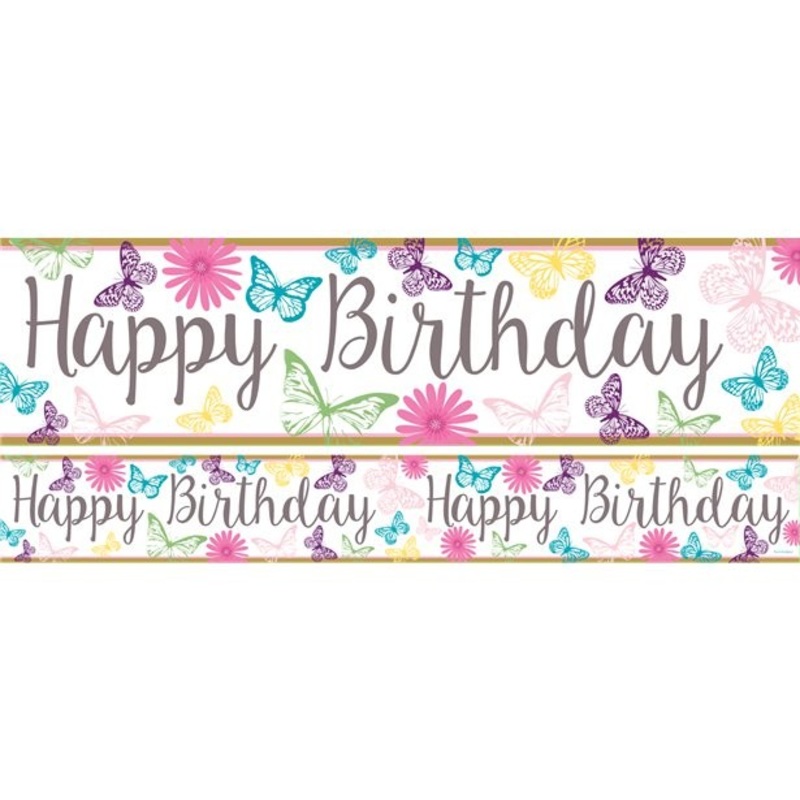 3 cute butterflies happy birthday banner 1m