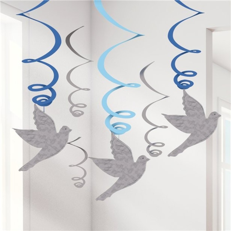 6 blue communion spiral hangers 60cm