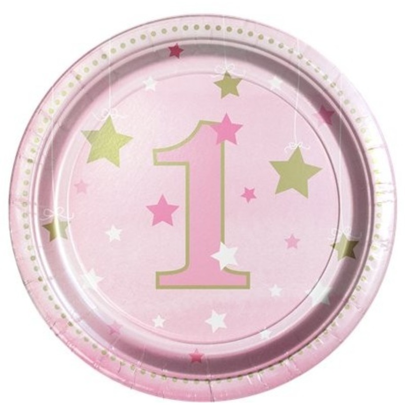 8 1st Birthday Star paper plates 18cm