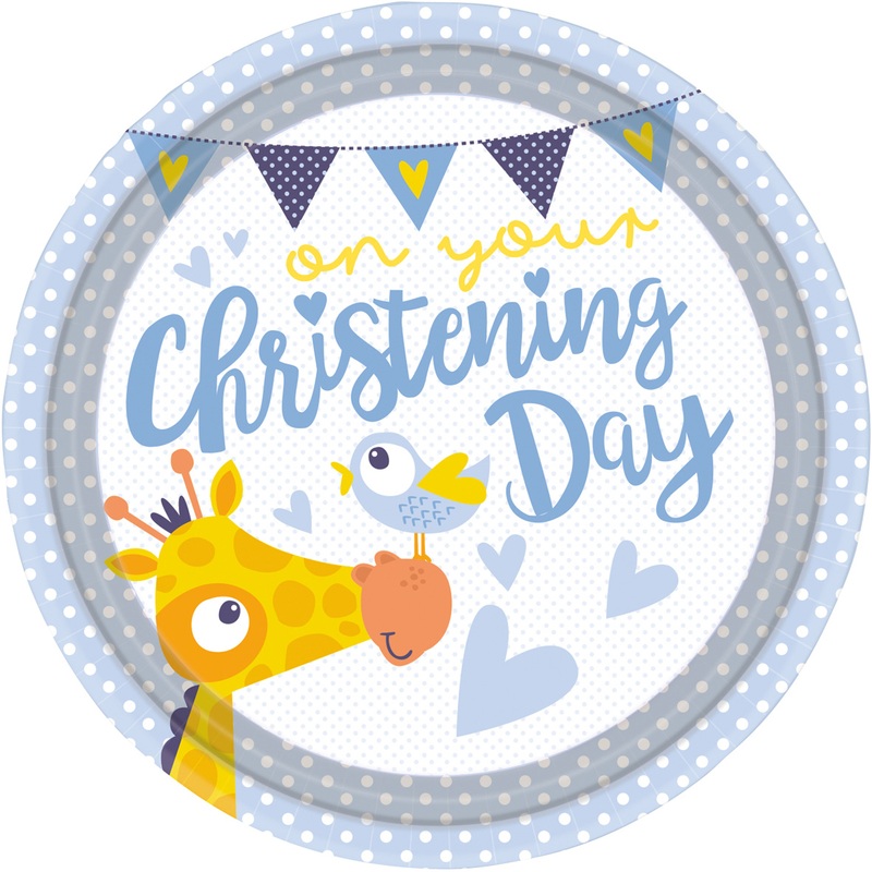 8 Christening Day paper plates blue 23cm