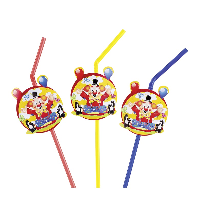 8 happy clown flexi straws multicolored 24cm